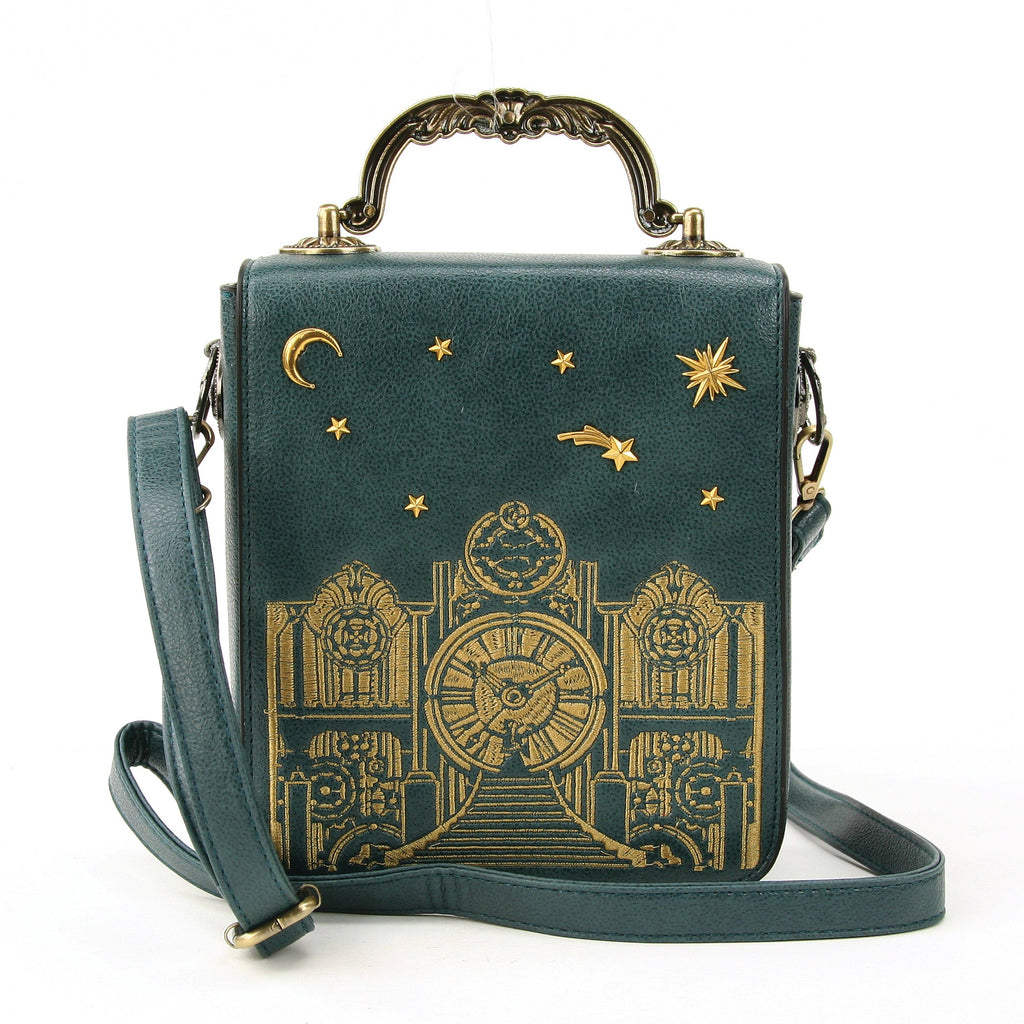 Vintage Clock Rectangle Shoulder Bag in Vinyl Material