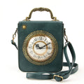 Vintage Clock Rectangle Shoulder Bag in Vinyl Material